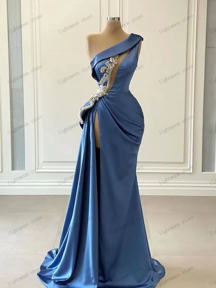 Top Trends: Classic Evening Dresses Satin Prom Dress One Shoulder Sheath Mermaid Embroidery Sexy Robes For Formal Party Vestidos De Gala Shoppable Styles - Image 2