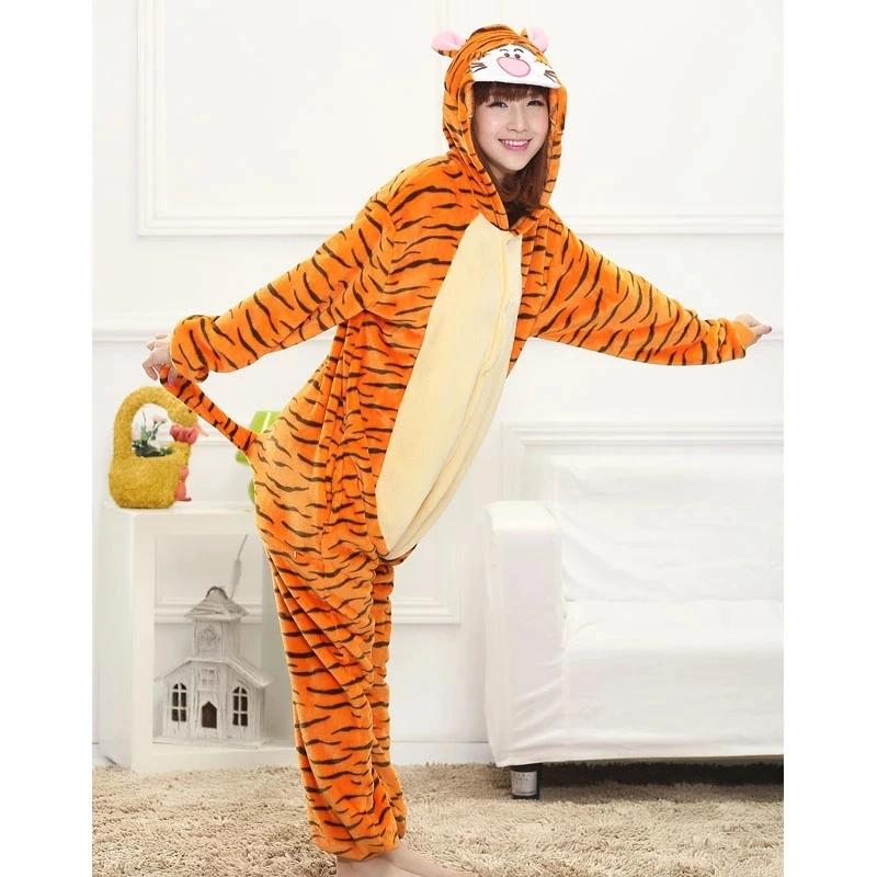 Top Trends: Tiger Kigurumi Pajamas Suit For Adults Kids Family Animal Onesie Winter Warm Flannel Sleepwear Hooded Anime Cosplay Costumes Shoppable Styles - Image 2