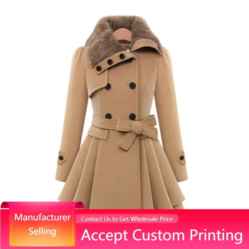 Top Trends: Women Wool Coat Dress Jacket Slim Windbreaker Sexy Long Woolen Trench Belted Pea Coat Double Breasted Ladies Winter Clothing Shoppable Styles