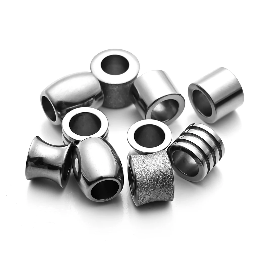 Top Trends: 5pcs Stainless Steel Big Hole Spacer Beads For DIY Charm Necklace Leather Bracelet Jewelry Making Findings Accessories Shoppable Styles