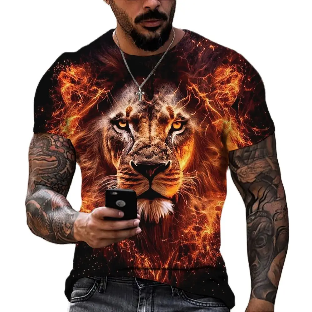 Top Trends: 3D Lion Print T Shirt For Men Leisure O-Neck Short Sleeve Fashion Animal Pattern T-Shirts Summer Hip Hop Harajuku Oversized Tops Shoppable Styles