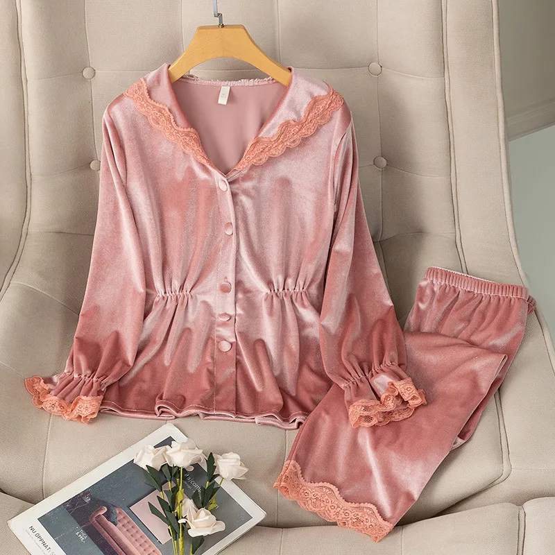 Top Trends: New Women's Underwear Sets Pajama Girl Nightwear Nightie Autumn Golden Velvet Long Sleeve Sleepwear Lounge Wear Pyjamas Shoppable Styles