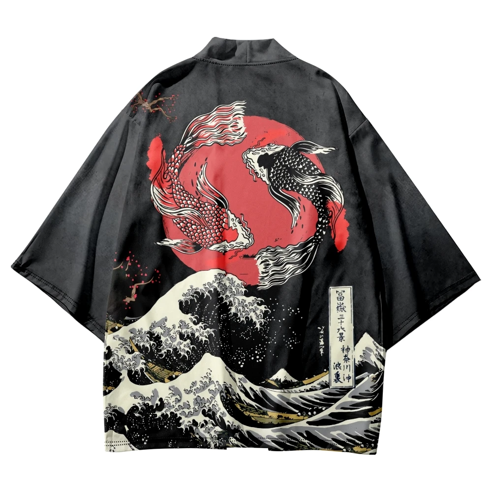 Top Trends: Kimono Streetwear Men Women Cardigan Cosplay Haori Yukata Tops Robe Clothes Plus Sun Moon Print Beach Japanese Style Shoppable Styles