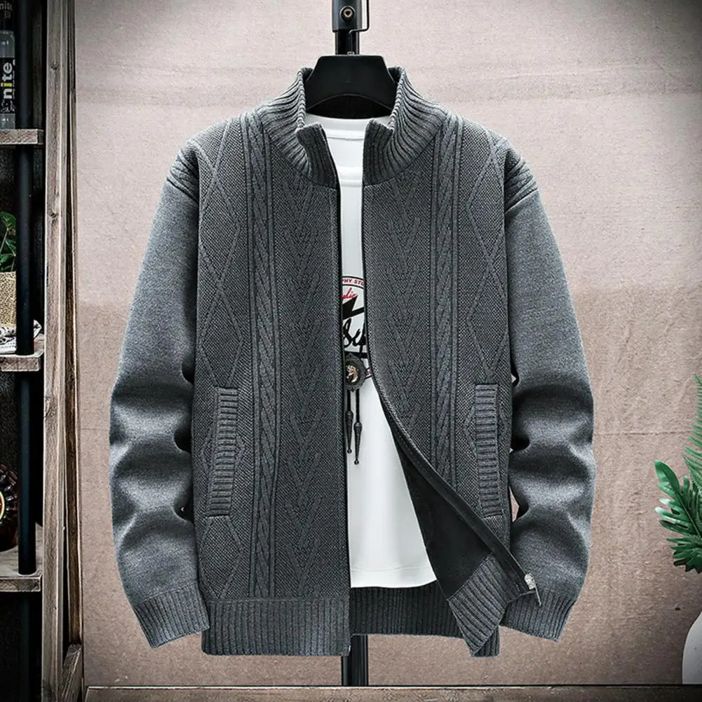 Top Trends: Knitted Sweater Coat Stylish Men&#039;s Knitted Cardigan Coat Warm Zip-up Pockets For Fall Winter Fashion Geometric Pattern Cardigan Shoppable Styles