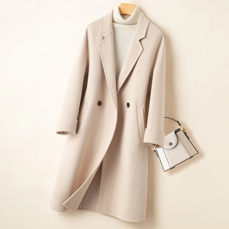 Top Trends: 2023 Autumn / Winter New Double Sided Cashmere Coat Women's Mid Length Suit Collar Versatile Small Fragrance Pure Wool Coat Top Shoppable Styles