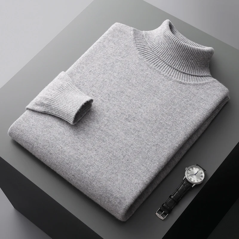 Top Trends: Autumn And Winter New Men's 100% Beautiful Slave Wool High Neck Solid Color Knitted Business Cashmere Sweater Warm High-end Top Shoppable Styles - Image 3