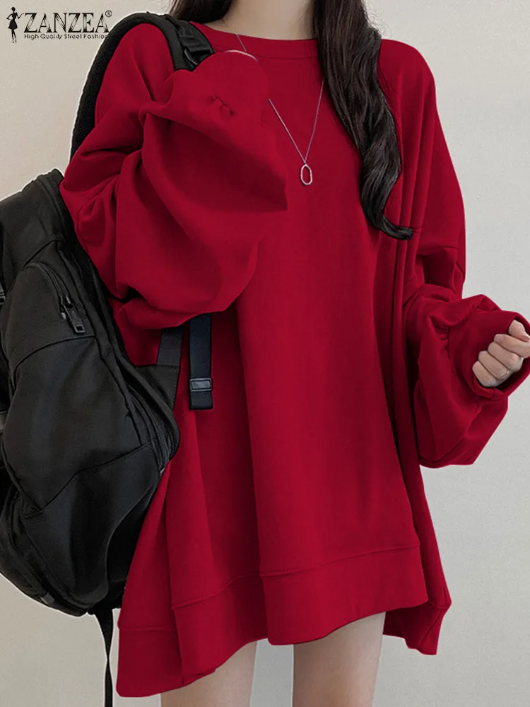 Top Trends: ZANZEA Lantern Sleeve Autumn 2023 Pullovers Women Oversize Crew Neck Baggy Sweatshirt Fashion Casual Femme Korean Style Tops Shoppable Styles