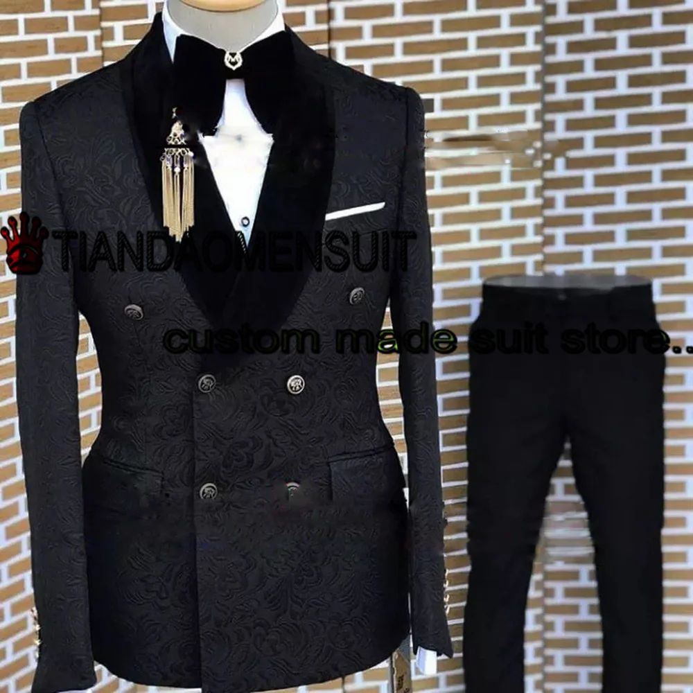 Top Trends: Men&#039;s Suit Two Piece Wedding Tuxedo Groom Double Breasted Jacket Set Jacquard Formal Lapel Blazer Pants Conjuntos De Chaqueta Shoppable Styles