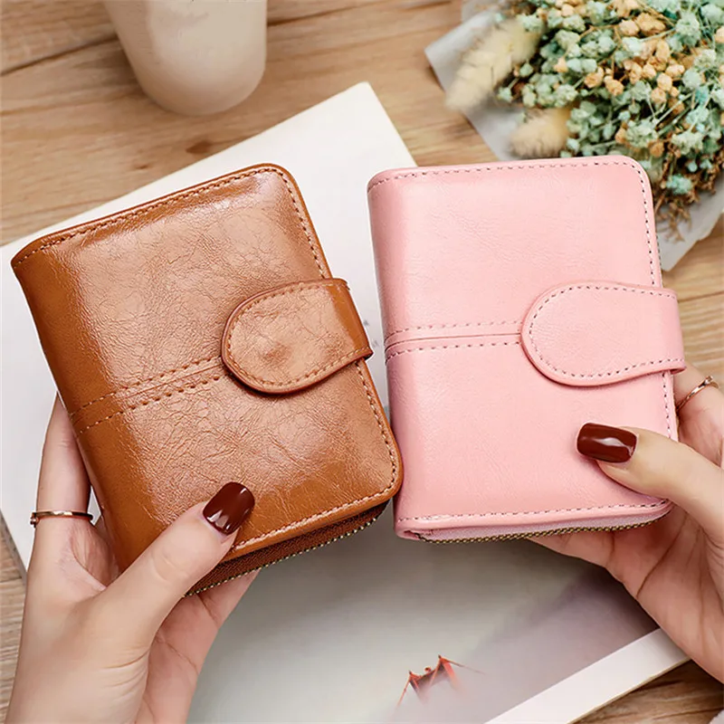 Top Trends: 2023 New Women's Short Wallets PU Leather Female Small Coin Purses With Buckle Ladies Foldable Mini Zipper Credit Card Holders Shoppable Styles