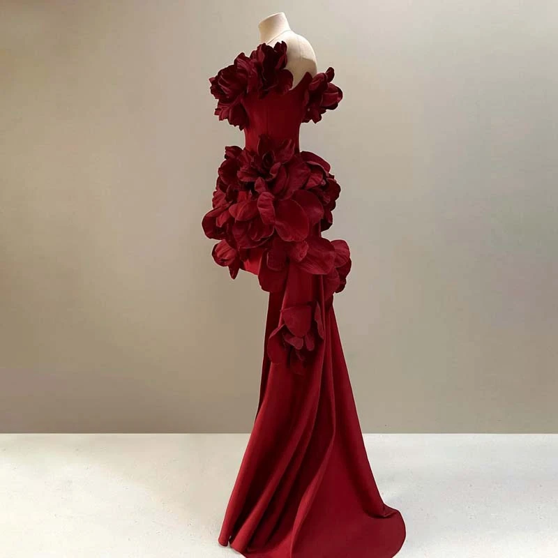 Top Trends: Hand Made Deep Burgundy Hi Low Bridal Dresses Sheer Necklines Florals Appliques Women Wedding Dress Satin Banquet Dress Custom Shoppable Styles