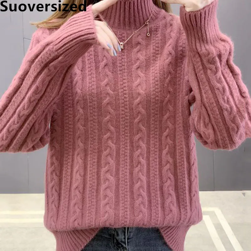 Top Trends: Half Turtleneck Women Ribbed Sweater Fall Winter Thick Knitted Jumper Loose Casual Long Sleeve Tops Warm Soft Bottomed Pullover Shoppable Styles