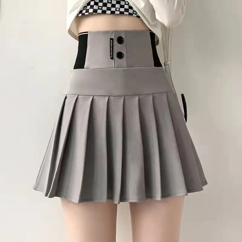 Top Trends: Korean High Waist Women New Pleated Skirt Summer Solid Button Elastic A-line Wearing Safety Pants Fashion All-match Short Skirt Shoppable Styles