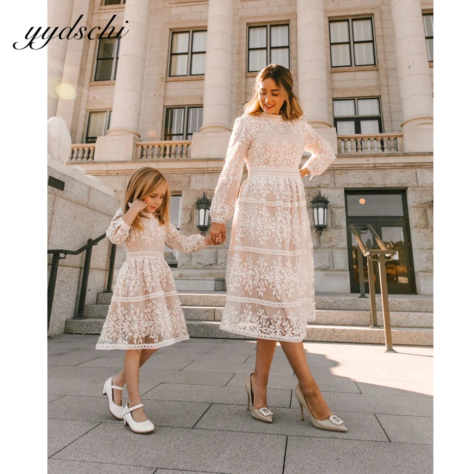 Top Trends: 2023 Mother And Daughter Prom Dresses Lace Applique Princess A-Line Flower Girl Dresses Birthday Gown Elegant Evening Gown Shoppable Styles