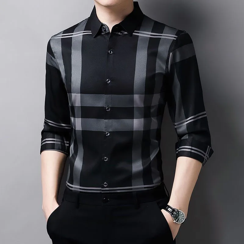 Top Trends: Fashion Men Casual Plaid Shirts Spring Autumn Streetwear Loose Long Sleeve Lapel Male Clothing Basic Business Bottoming Blouse Shoppable Styles