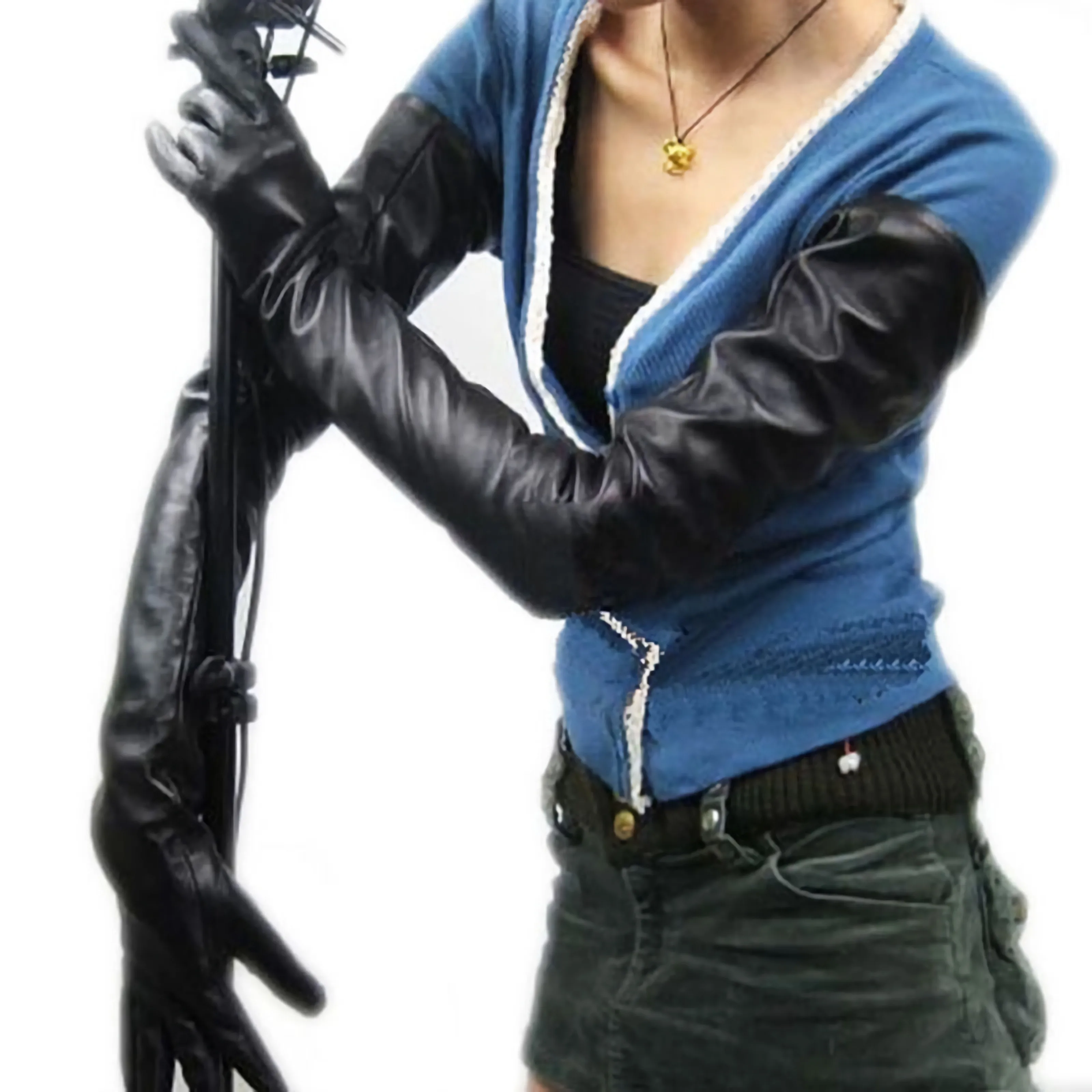 Top Trends: Women 70cm(27.5&quot;) Real Sheep Leather Shoulder Long Gloves Black Shoppable Styles