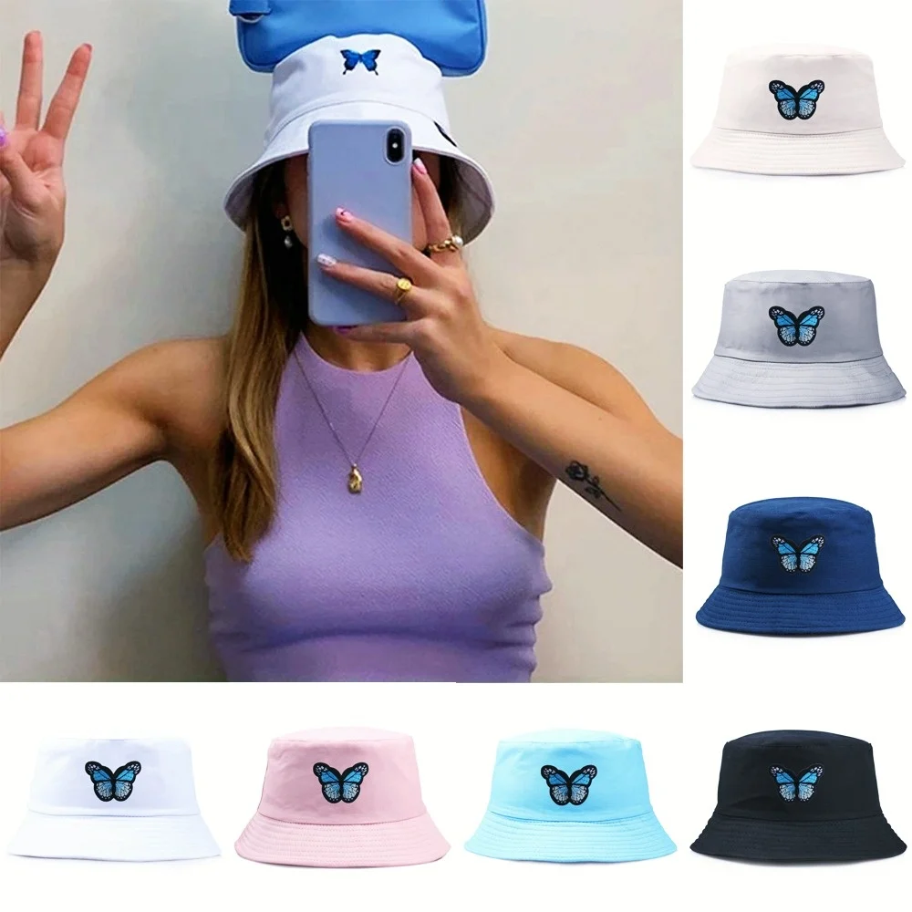 Top Trends: Butterfly Embroidery Bucket Hats For Women Girls Bob Autumn Panama Cap Male Sun Fishing Streetwear Foldable Cotton Fishermen Hat Shoppable Styles