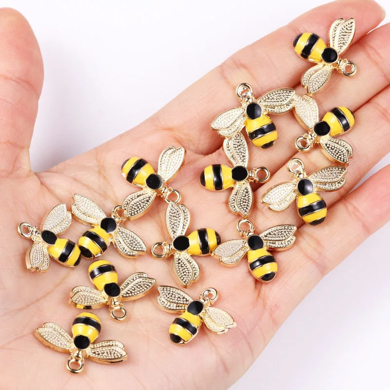 Top Trends: 10Pcs 22*17mm Gold Colour Alloy Enamel Bee Pendant Oil Dripping Animal Charms For Jewelry Making DIY Necklace Earrings Accessory Shoppable Styles