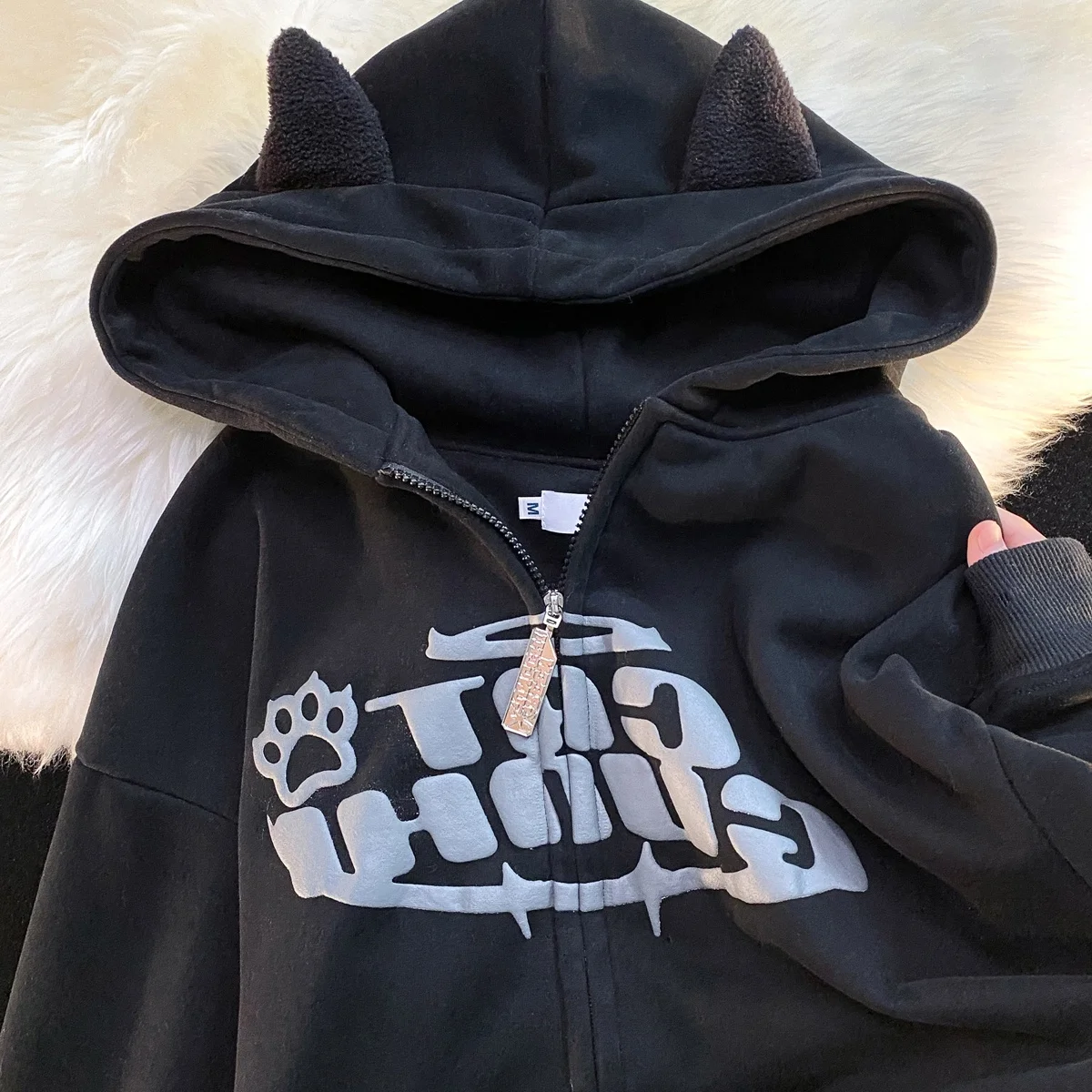 Top Trends: American Retro Cartoon Cat Ears Hoodie Loose Couple Gothic Zipper Hoodie Streetwear Women Kawaii Pop Clothes Y2k Clothes Shoppable Styles - Image 6