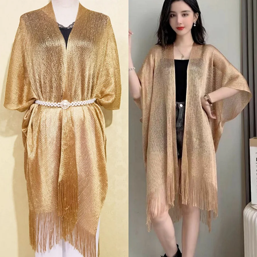 Top Trends: Tassel Gold Bikini Cover Up Sexy Beach Dress Tunics For Women Beachwear 2022 Summer Cover-ups Kaftan Evening Dress Shawls Shoppable Styles