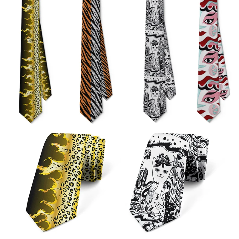 Top Trends: Fashion Casual Irregular Leopard Print Men's Tie Creative 3D Printed Personalized 8CM Face Fun Tie Party Slim Polyester Necktie Shoppable Styles