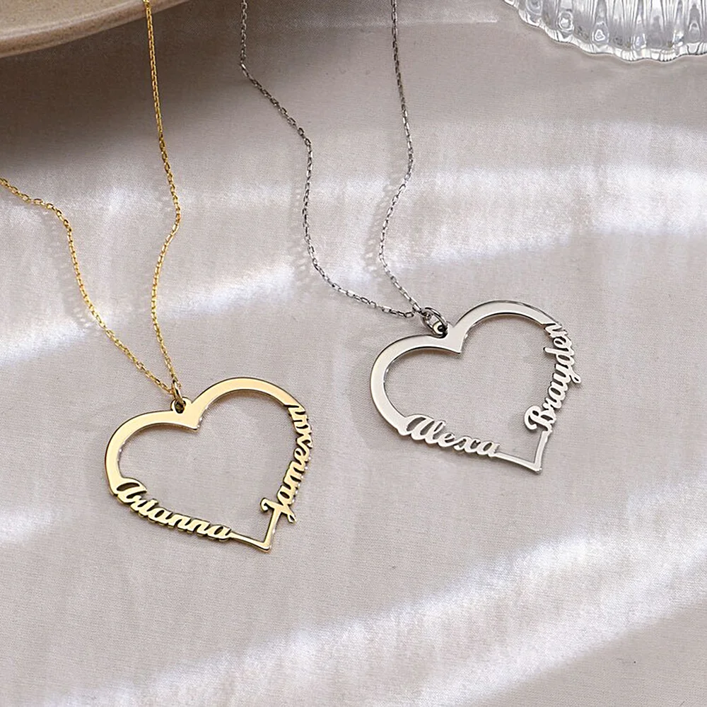 Top Trends: Custom Double Name Necklace For Women Personalised Heart Pendant Stainless Steel Jewelry Choker Valentine&#039;s Day Gifts For Wife Shoppable Styles