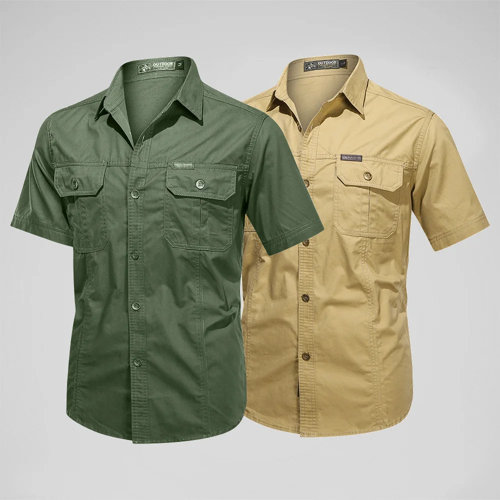 Top Trends: Summer Cotton Shirts Men Short Sleeve Casual Cargo Shirt Quality Camisa Militar Overshirt Brand Clothing Solid Color Blouses 5XL Shoppable Styles