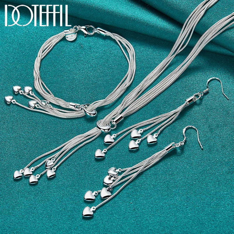 Top Trends: DOTEFFIL 3pcs 925 Sterling Silver Heart Necklace Bracelet Earring Set For Woman Man Wedding Engagement Party Fashion Jewelry Shoppable Styles