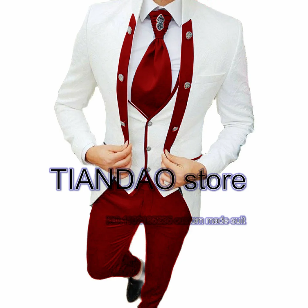 Top Trends: Jacquard Men&#039;s Suit 3 Piece White Wedding Groom Tuxedo Shawl Collar Formal Jacket Pants Vest Male Blazer Veste Costume Homme Shoppable Styles