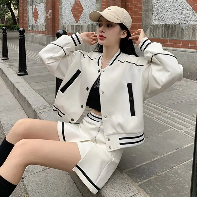 Top Trends: Vintage Baseball Tracksuit Sets Korean Chic Short Coat+ High Waist Half Skirt Spring Autumn Two Piece Set For Women Outfits Shoppable Styles