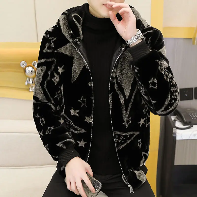 Top Trends: Winter Faux Fur Mink Jacket Mink Thicken Warm Hooded Fur Coat Long Sleeve Zipper Slim Korean Business Brand Men Clothing New Shoppable Styles