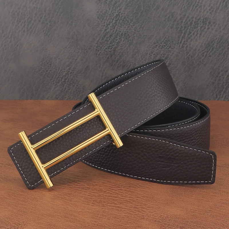 Top Trends: High Quality 3.8cm Wide Copper Slide Buckle Belt Men's Designer Full Grain Leather Luxury Black Belt Brand Fashion Shoppable Styles - Image 5