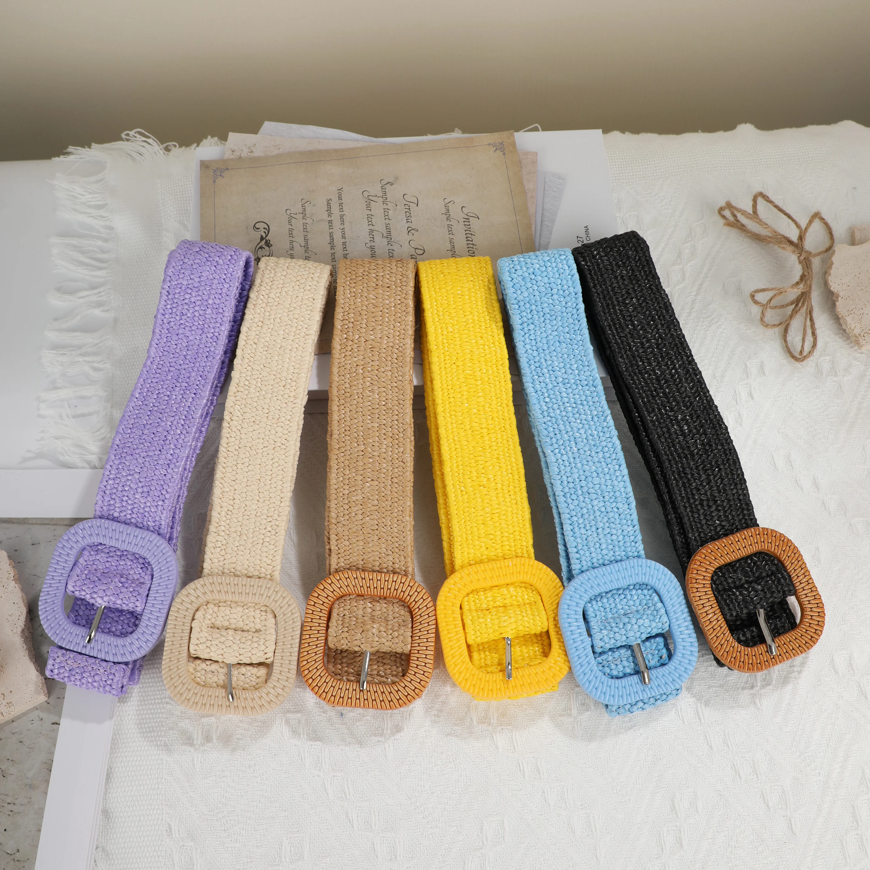 Top Trends: Women Straw Braided Belts Candy Color Square Buckle Fake Straw Woven Wide Waistband Summer Bohemian Dress Shirt Decorative Belt Shoppable Styles