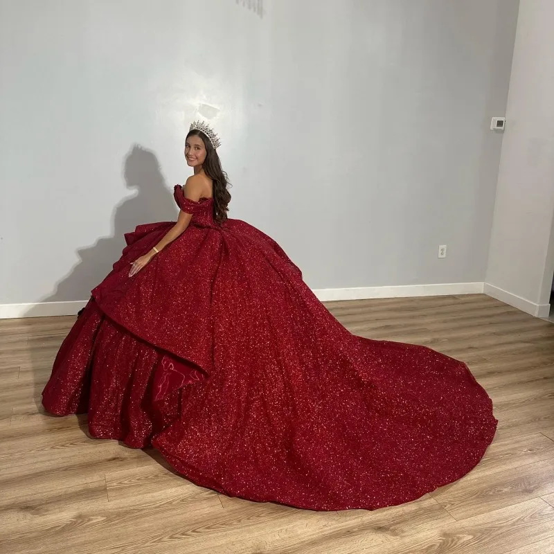 Top Trends: Doymeny Sequined Off The Shoulder Quinceanear Dress Beaded Appliques Ball Gown Sweep 3D Flower Sweet 16 Vestidos De 15 Shoppable Styles