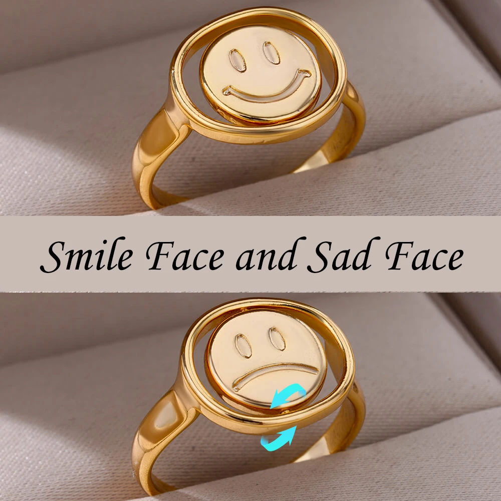 Top Trends: Smile Face Fidget Spinner Rings For Women Gold Color Stainless Steel Anti Stress Anxiety Mood Ring Jewelry Valentines Day Gift Shoppable Styles