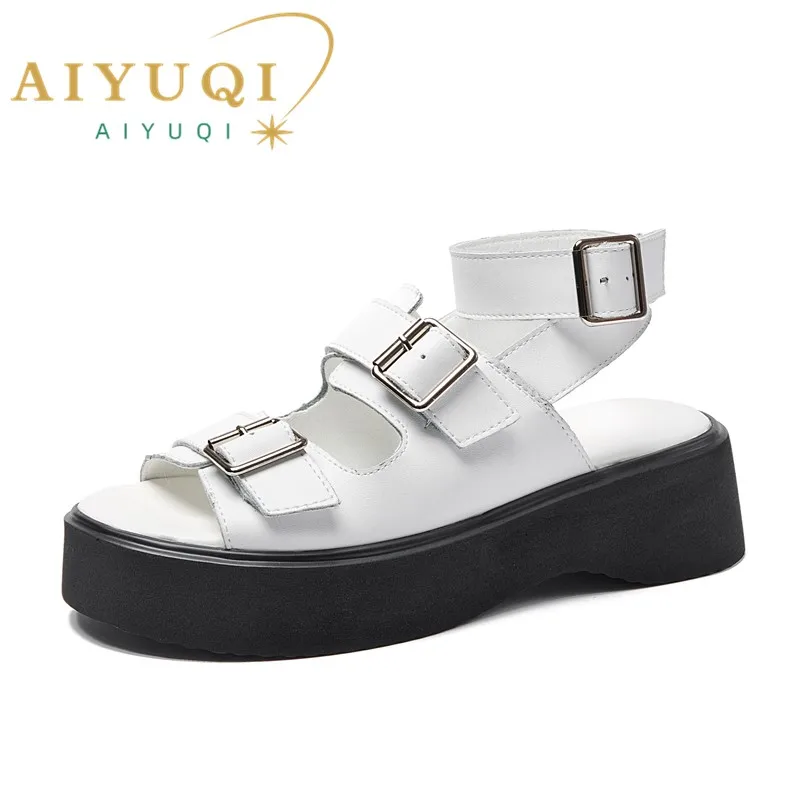 Top Trends: AIYUQI Sandals Women Genuine Leather 2024 New Summer Open-toed Women Beach Sandals Wedge Fashion Women's Sandals Shoppable Styles