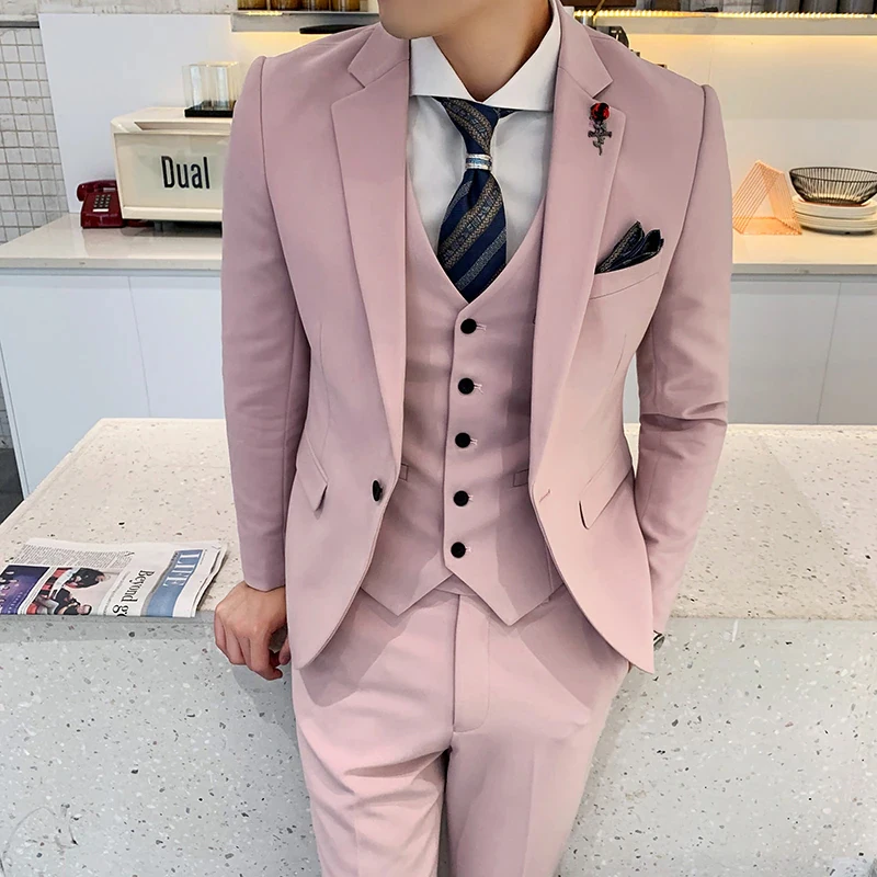 Top Trends: Dusty Pink Men Suits Slim FIt Single Breasted Notched Lapel Wedding Elegant Formal Clothing Three Piece Jacket Pants Vest Custom Shoppable Styles