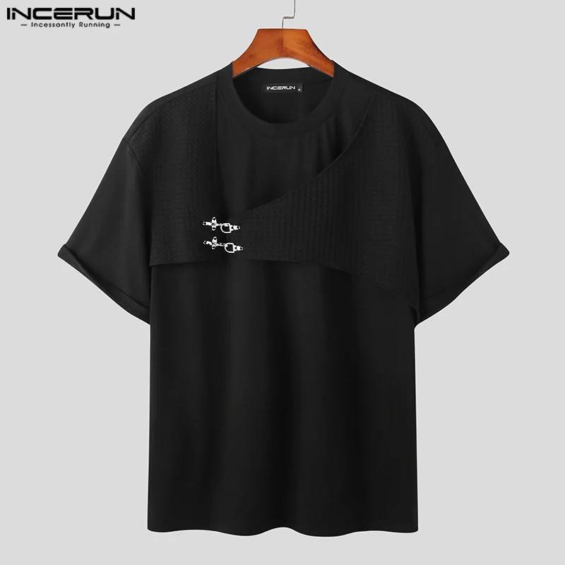 Top Trends: INCERUN Tops 2023 Korean Style New Men Splicing Design T-shirts Casual Streetwear Male Metal Buckle Short Sleeved Camiseta S-5XL Shoppable Styles - Image 4