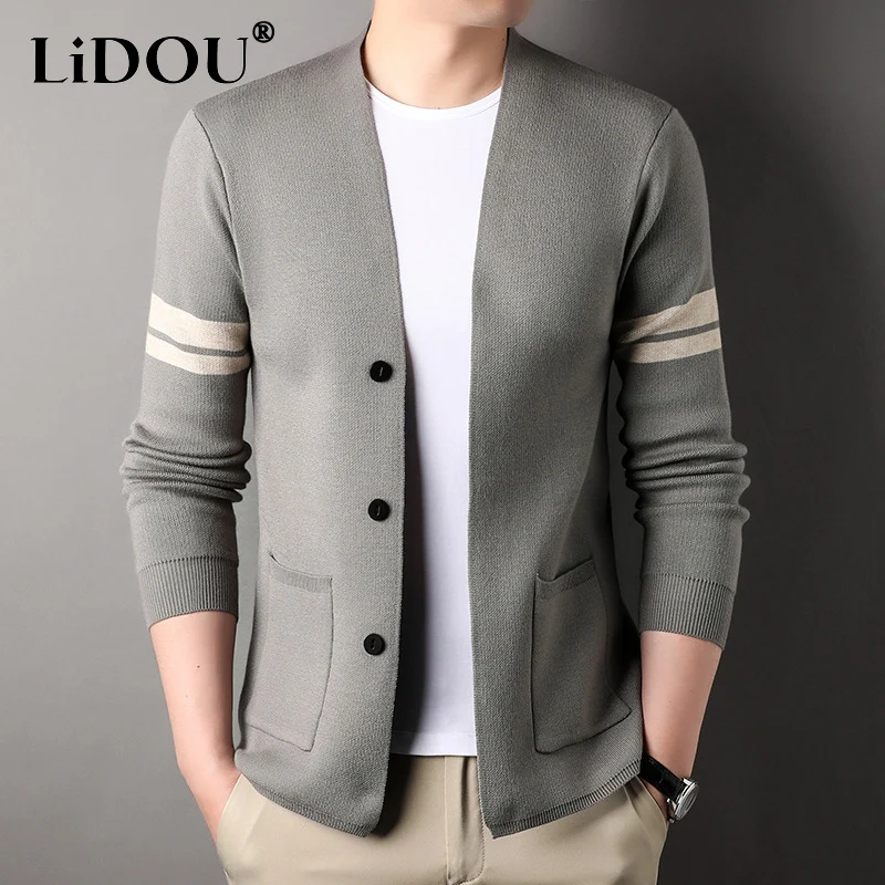 Top Trends: 2023 Spring Autumn New Solid Color Fashion Long Sleeve Sweater Cardigan Man High Street Casual Pockets Button All-match Outwear Shoppable Styles