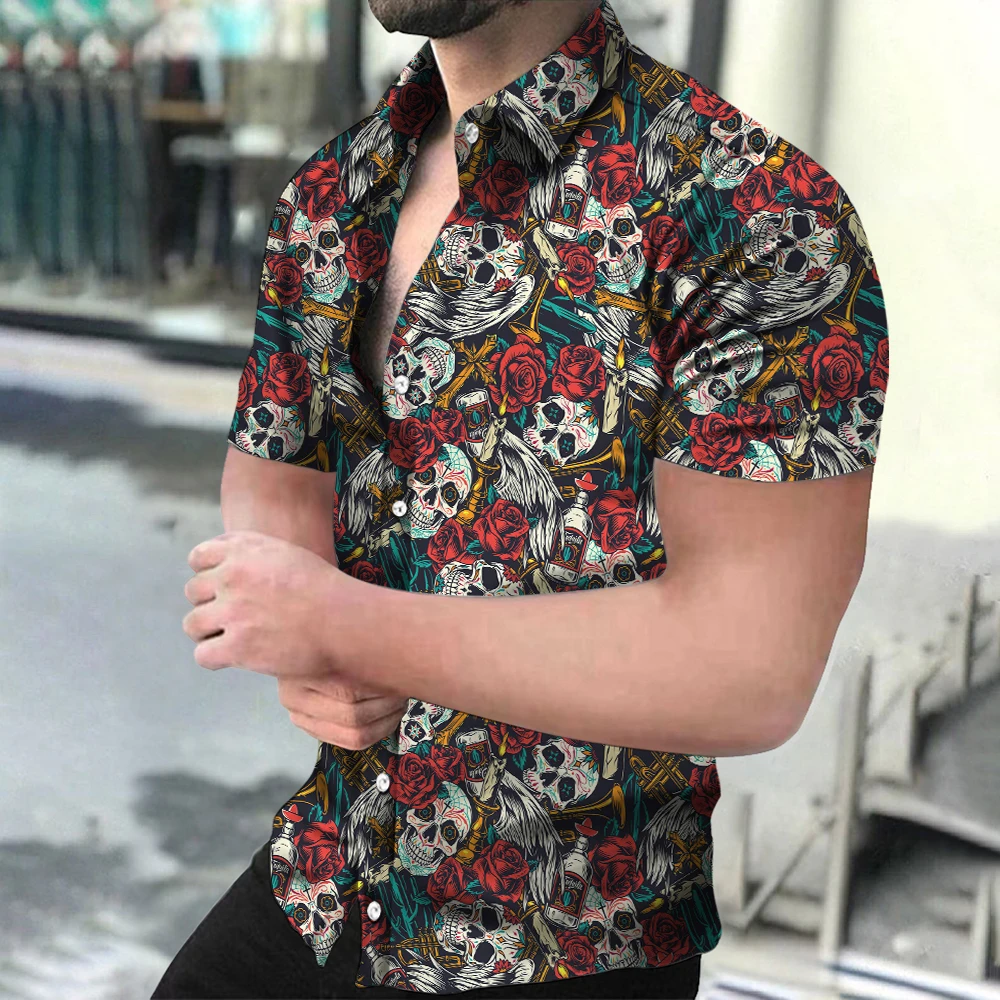 Top Trends: 2023 News Hawaiian Horror Skull Men's Shirt Floral 3D Print Lapel Single Button Fashion Casual Beach Top Passionate And Spicy Shoppable Styles - Image 5