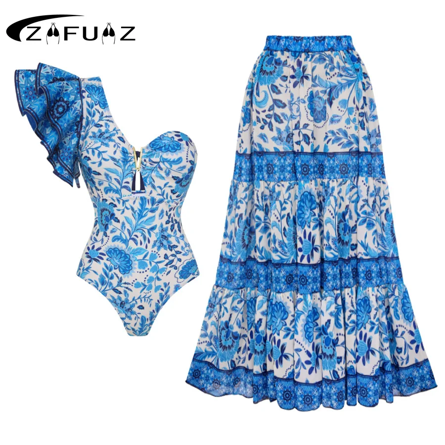 Top Trends: 2023 Bikini Floral Ruffled Bikini Set Women 3D Flower High Waist Two Piece Swimsuit Beach Skirt Bathing Suit Swimwear Biquinis Shoppable Styles