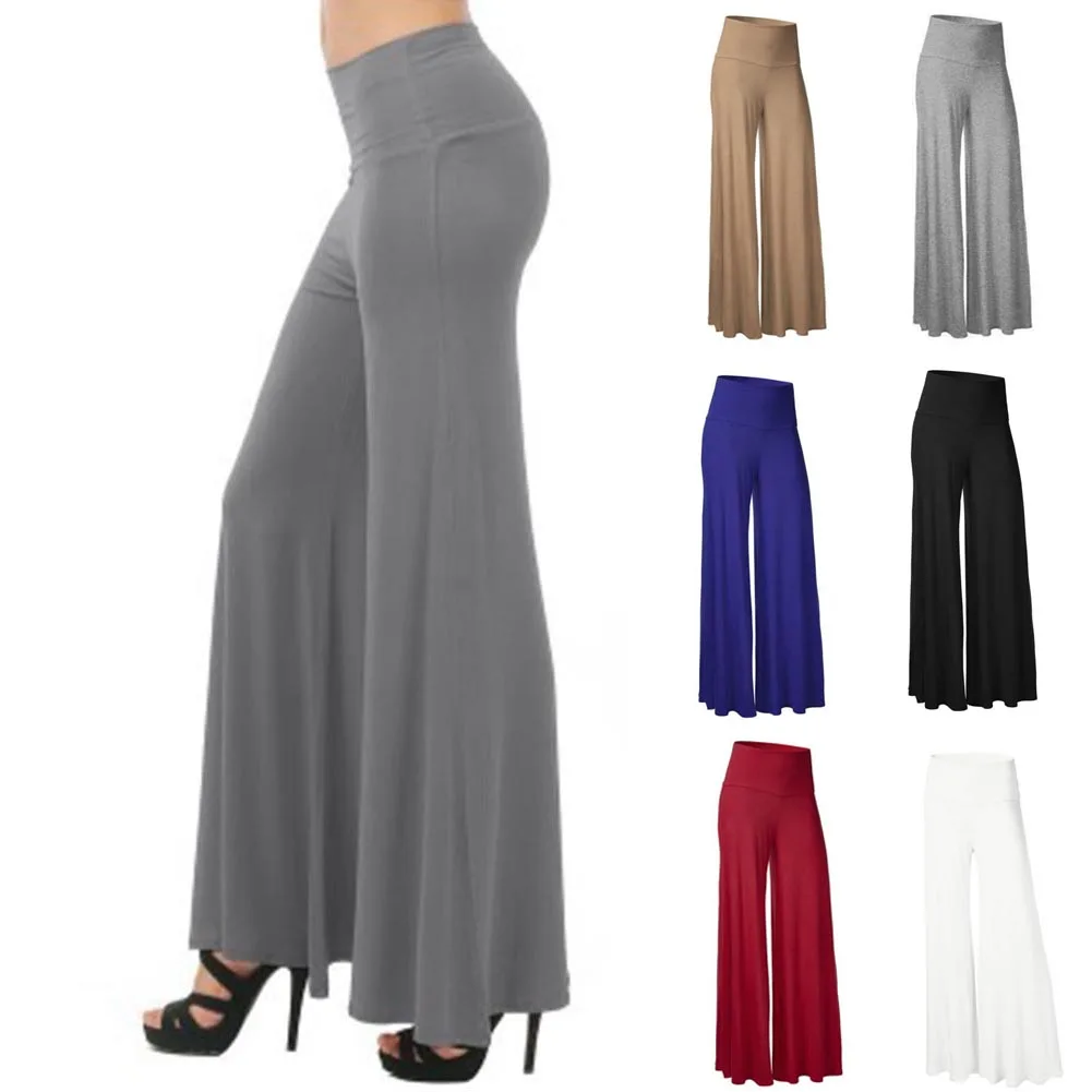 Top Trends: Women'S Wide Leg Pants 2021 Fashion Loose Stretch High Waist Wide Leg Long Pants Palazzo Chiffon Solid Hot Trousers Shoppable Styles