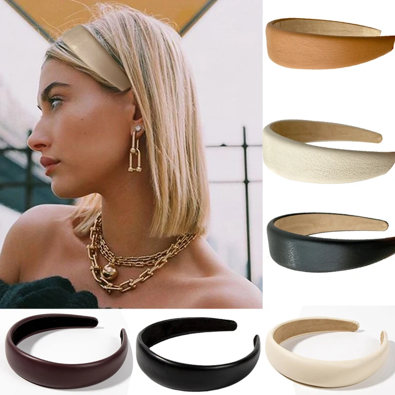 Top Trends: Fashion Padded PU Leather Headbands For Women Solid Bow Knot Wide Bezel Hairbands Girls Hair Hoop Hairband Hair Accessories Gift Shoppable Styles