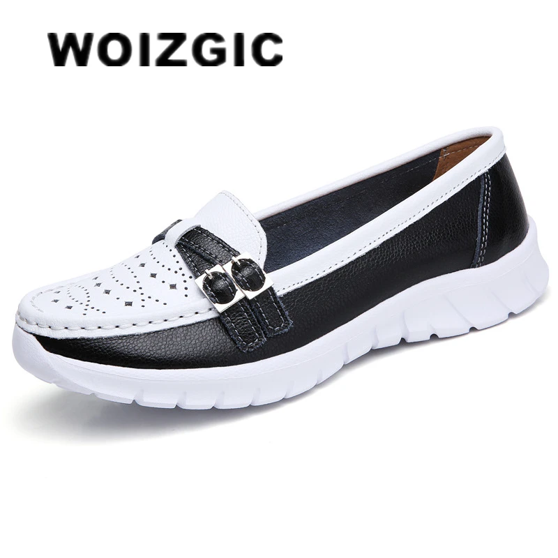 Top Trends: WOIZGIC Ladies Women Female Mother Genuine Leather Shoes Flats Moccasin Loafers Slip On Hollow EVA Plus Size 41 42 SZ-7736 Shoppable Styles