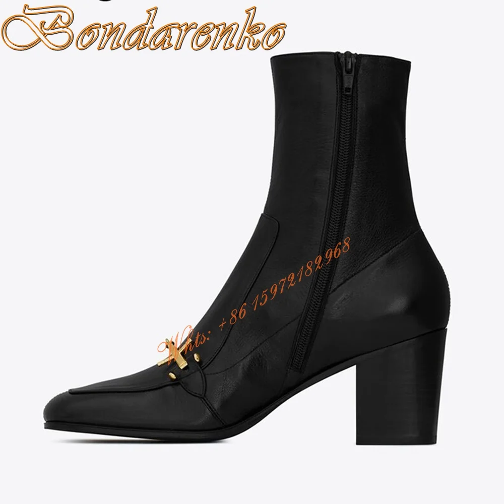 Top Trends: Patent Leather Men Ankle Boots Fashion Design Men British Casual Shoes Black Male Med Heels Zipper Pointy Toe Chunky Heel Boots Shoppable Styles