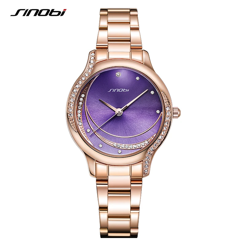 Top Trends: Sinobi Purple Golden Ladies Clock Fashion Diamond Luxury Woman&#039;s Quartz Wristwatches Original Design Lady Watches Girl Bracelet Shoppable Styles