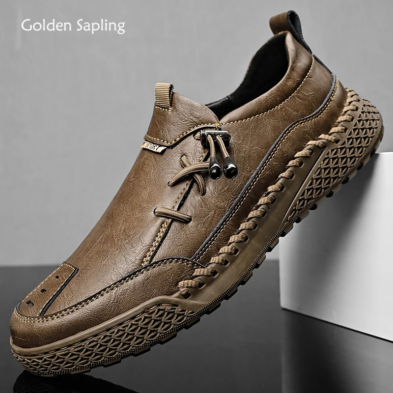 Top Trends: Golden Sapling Retro Men&#039;s Casual Shoes Classics Platform Flats Leisure Party Loafers Men Leather Footwear Male Work Moccasins Shoppable Styles