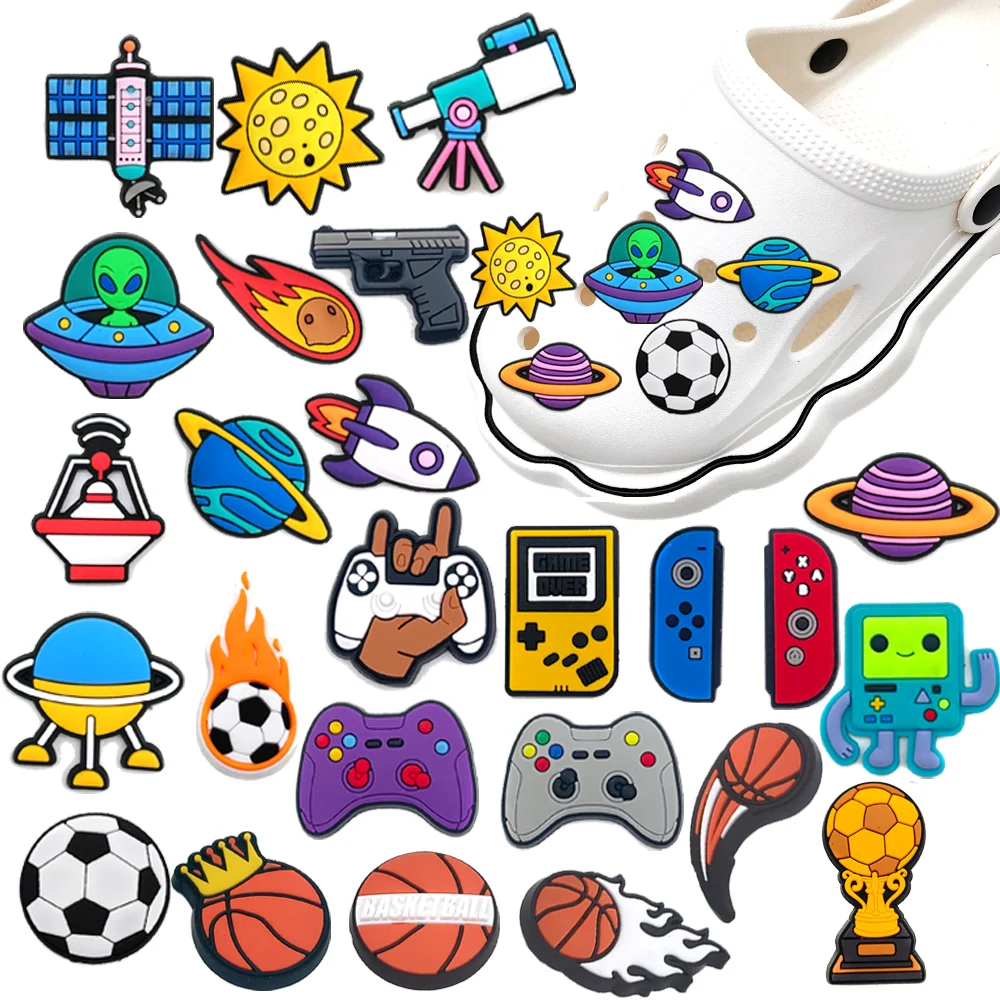 Top Trends: Top Selling 1Pcs Gamepad Gun Football Shoe Charms Rocket Garden Shoe Accessories PVC Decorations DIY Wristbands Boy Gifts Shoppable Styles