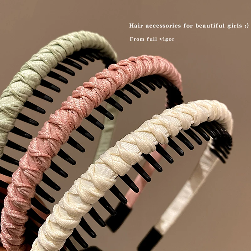 Top Trends: Women Girls Anti-slip Teeth Headband Cloth Wrap Hair Hoop Bezel With Teeth Female Hair Accessories Wash Face Hairband Headwear Shoppable Styles