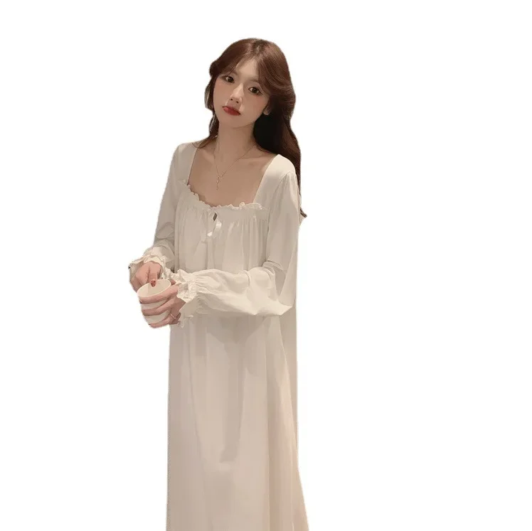 Top Trends: Summer Korean Nightgowns For Women Long Sleeved Nightwear Female Lace Sexy Sleepwear Home Clothes Silk Cotton Night Dress Shoppable Styles - Image 5