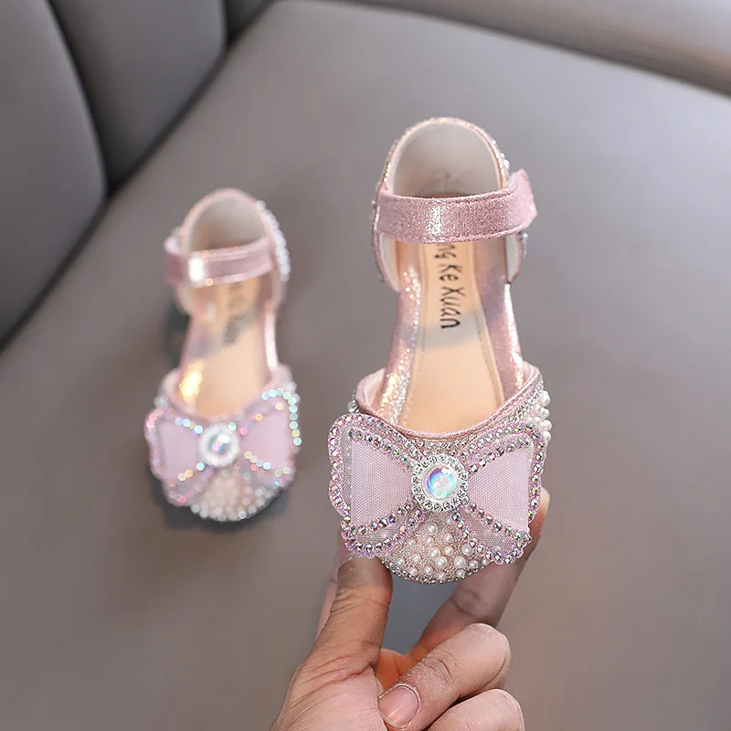 Top Trends: AINYFU Kids Sequins Lace Bow Sandals Fashion Girls Rhinestone Flat Princess Sandals Children&#039;s Cute Pearl Dance Single Shoes Shoppable Styles